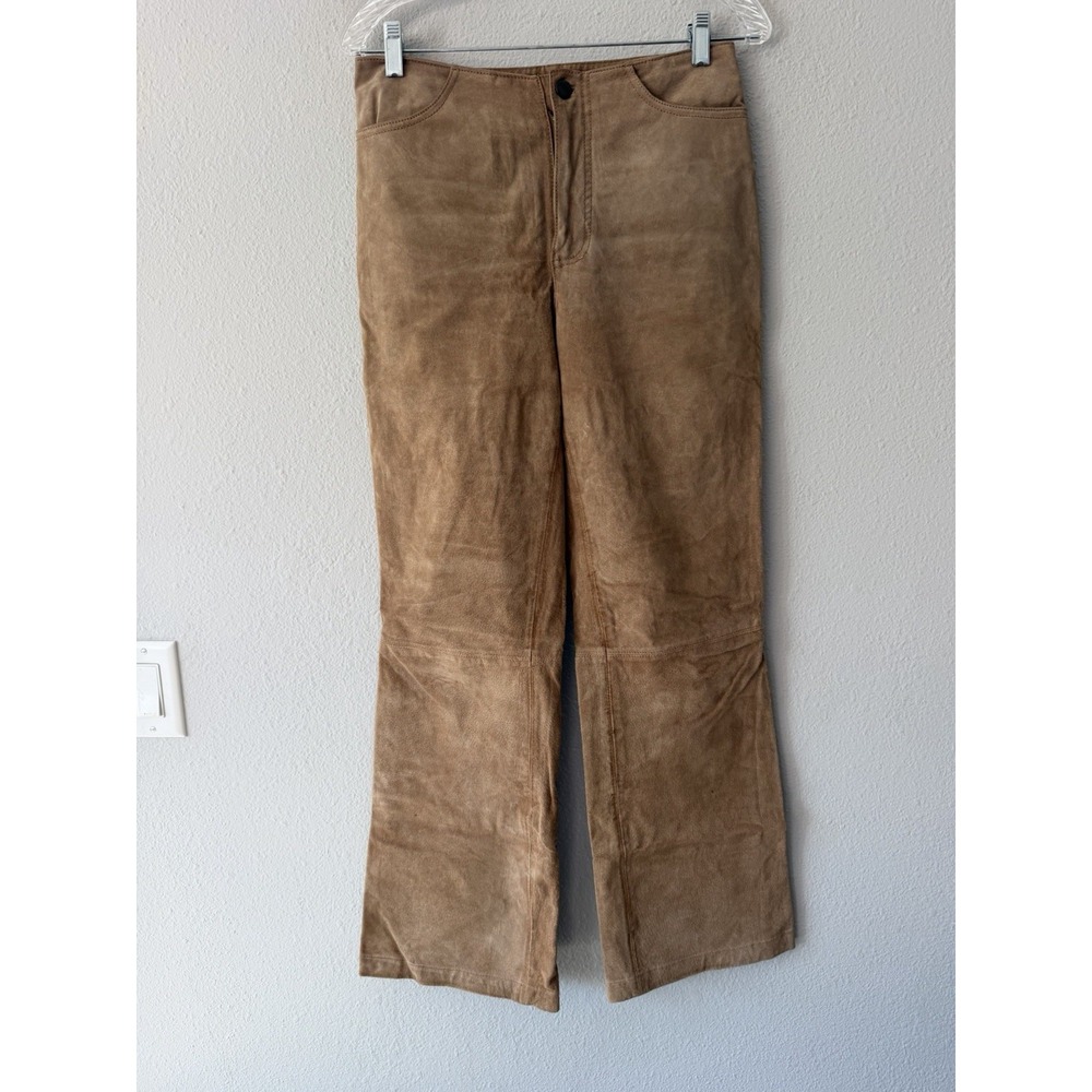 Mossimo Womens Tan Leather Flare Leg Pants Size 8 Y2K Western Bootcut Lined